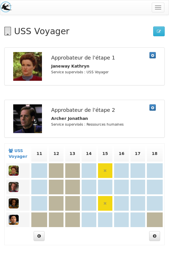 Gadael - Mobile view, service schedule