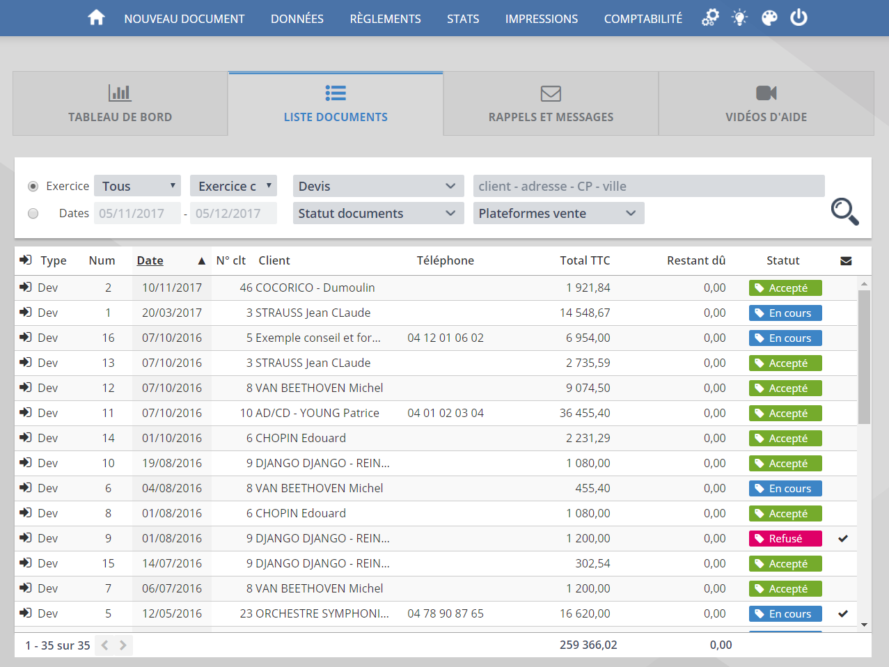 ClicFacture - Global Lista de Documentos