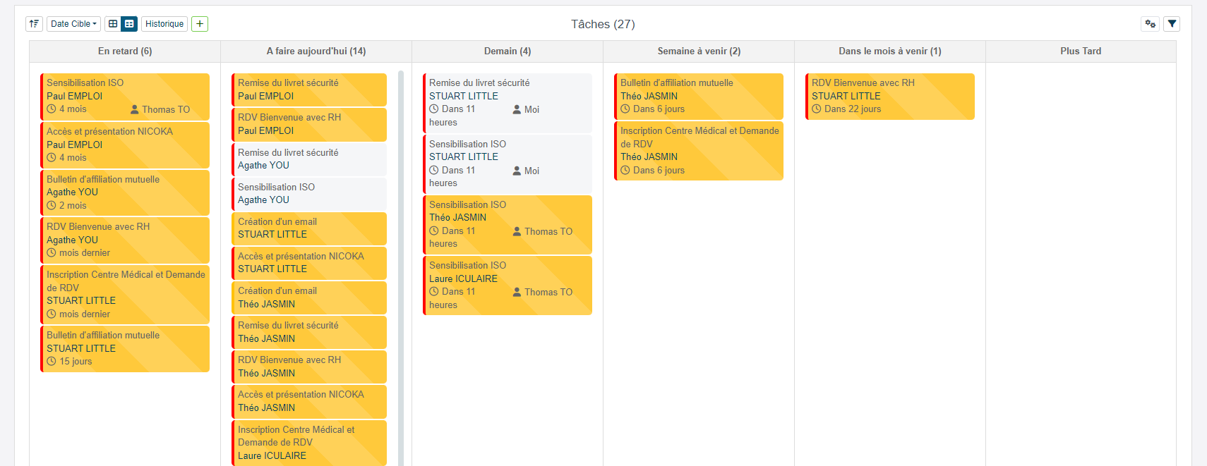 Nicoka SIRH - Planning des tâches d'onboarding