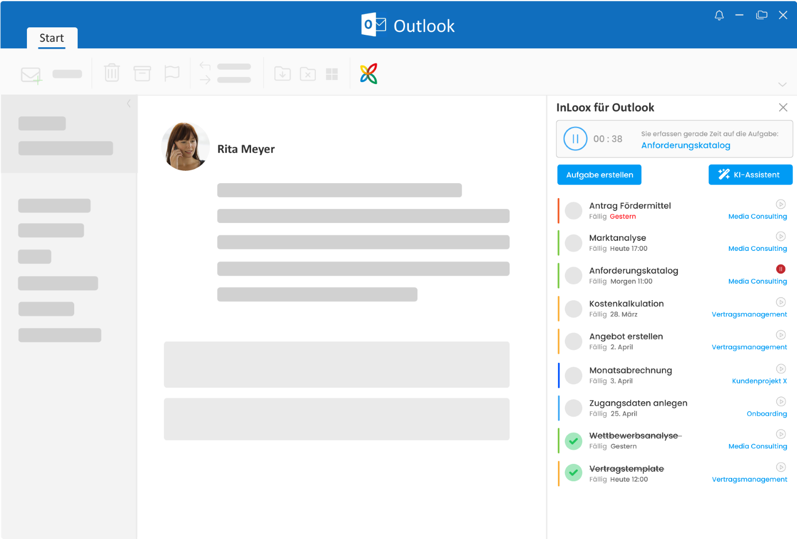 InLoox - Mithilfe des InLoox Seitenpanels in Outlook können Sie E-Mails in konkrete Aufgaben verwandeln.
