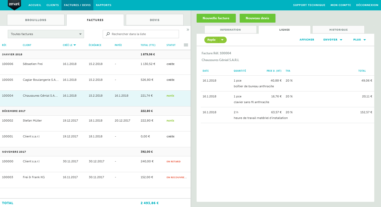 Zervant - Zervant: Monitoring of payments / settlements, monitoring of payments / settlements, invoice quote Conversion