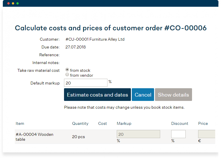 MRPeasy - Estimate costs and lead times