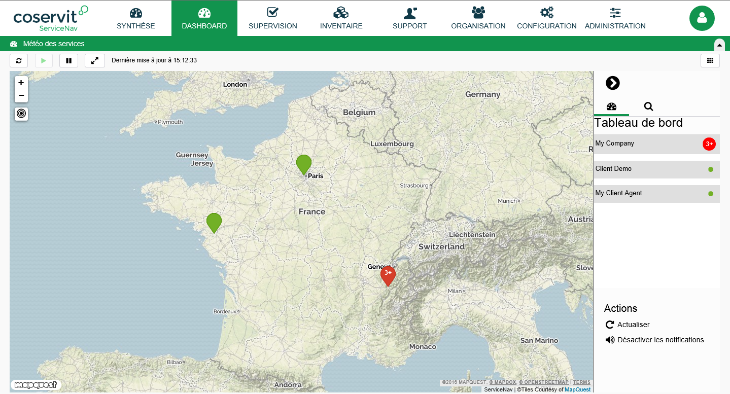 ServiceNav Monitoring - Cuadros de mando con vistas multi-cliente y / o multi-sitio. Cada operador configura su propia TB de acuerdo con sus responsabilidades