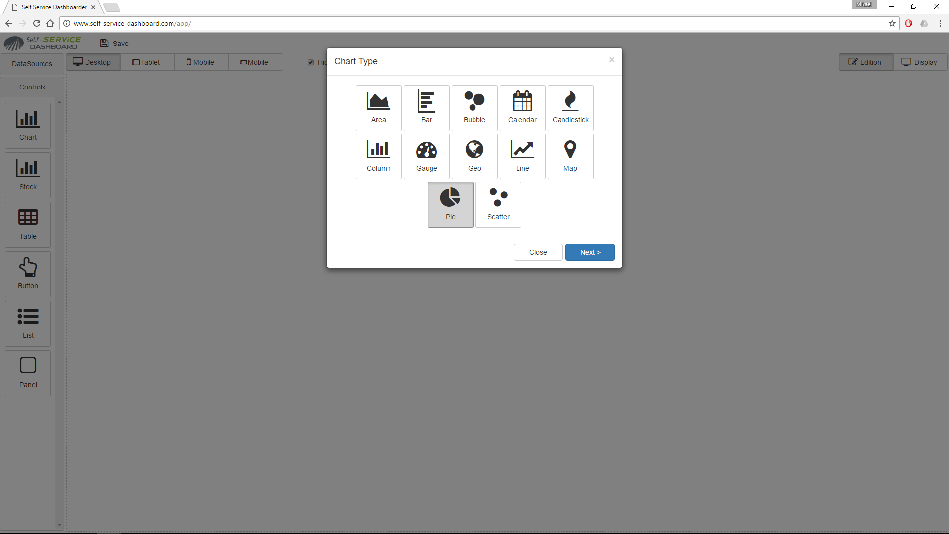 Self-Service DASHBOARD - Creation of chart