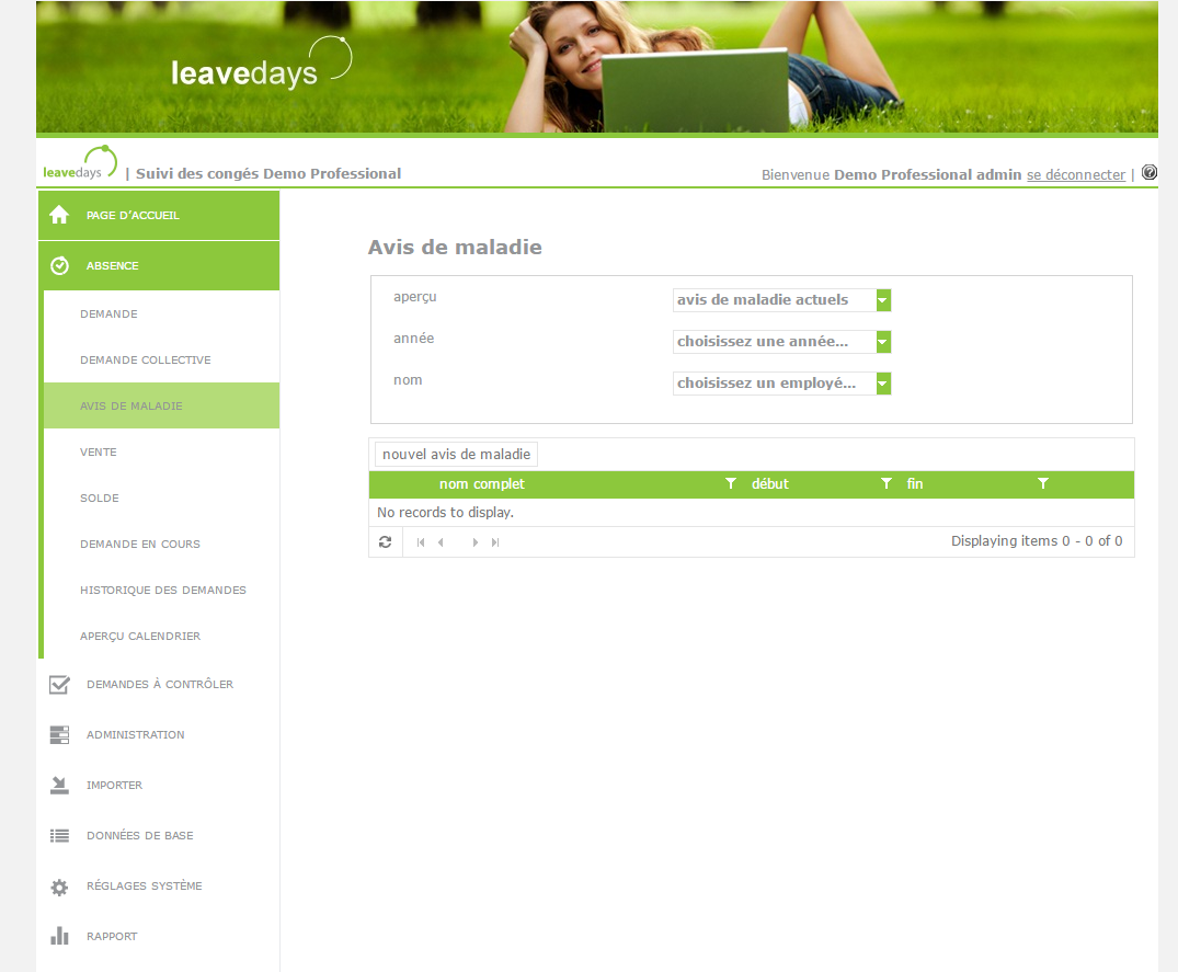 Leavedays - licencia por enfermedad módulo