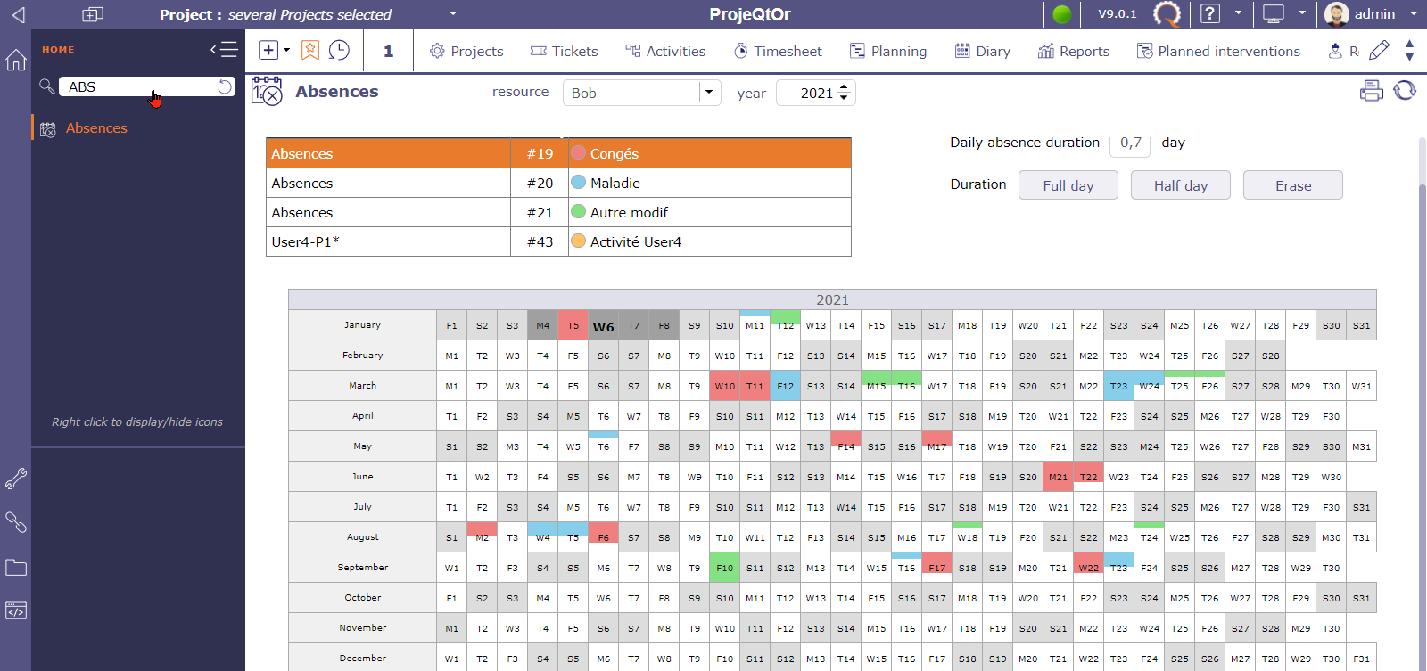 ProjeQtOr - Absences
Quick and easy way to enter off days