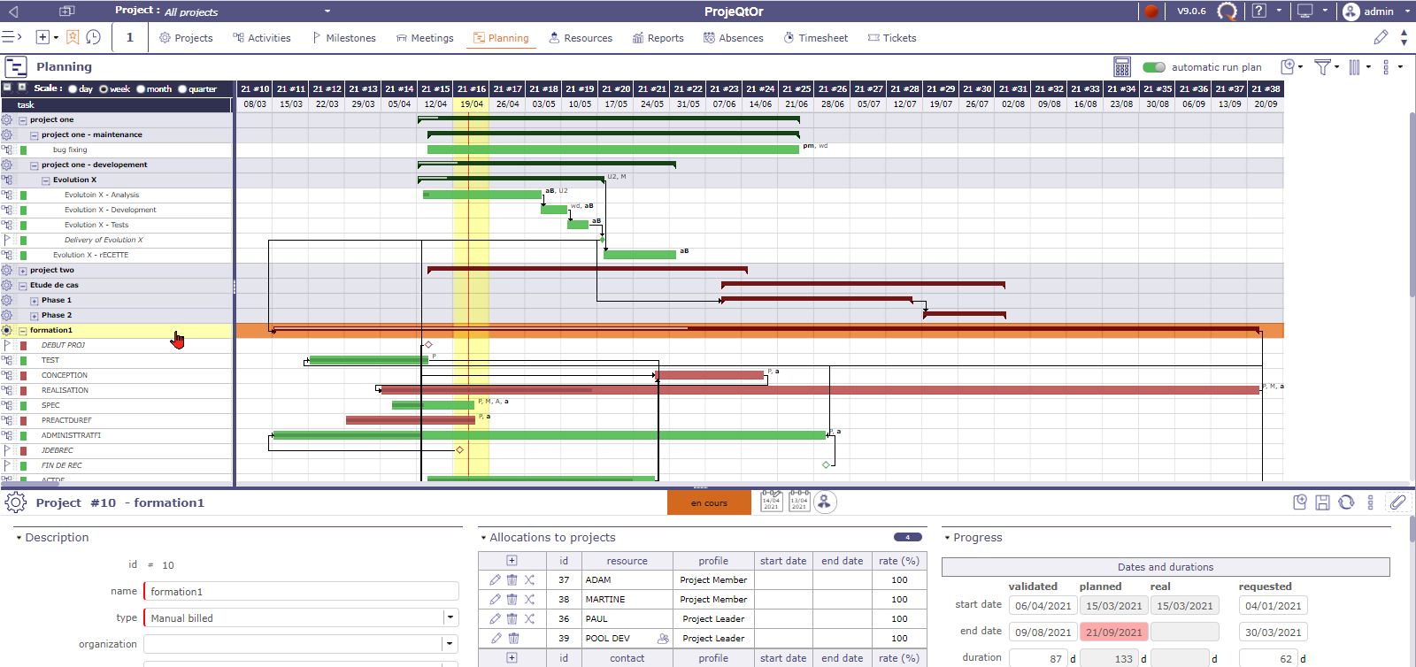 ProjeQtOr - Planning
ProjeQtOr calculates a real Capacity planning