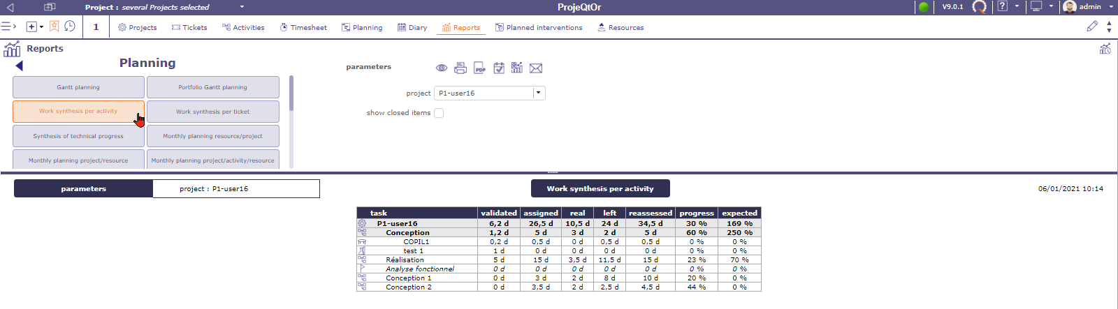 ProjeQtOr - Report
Many reports