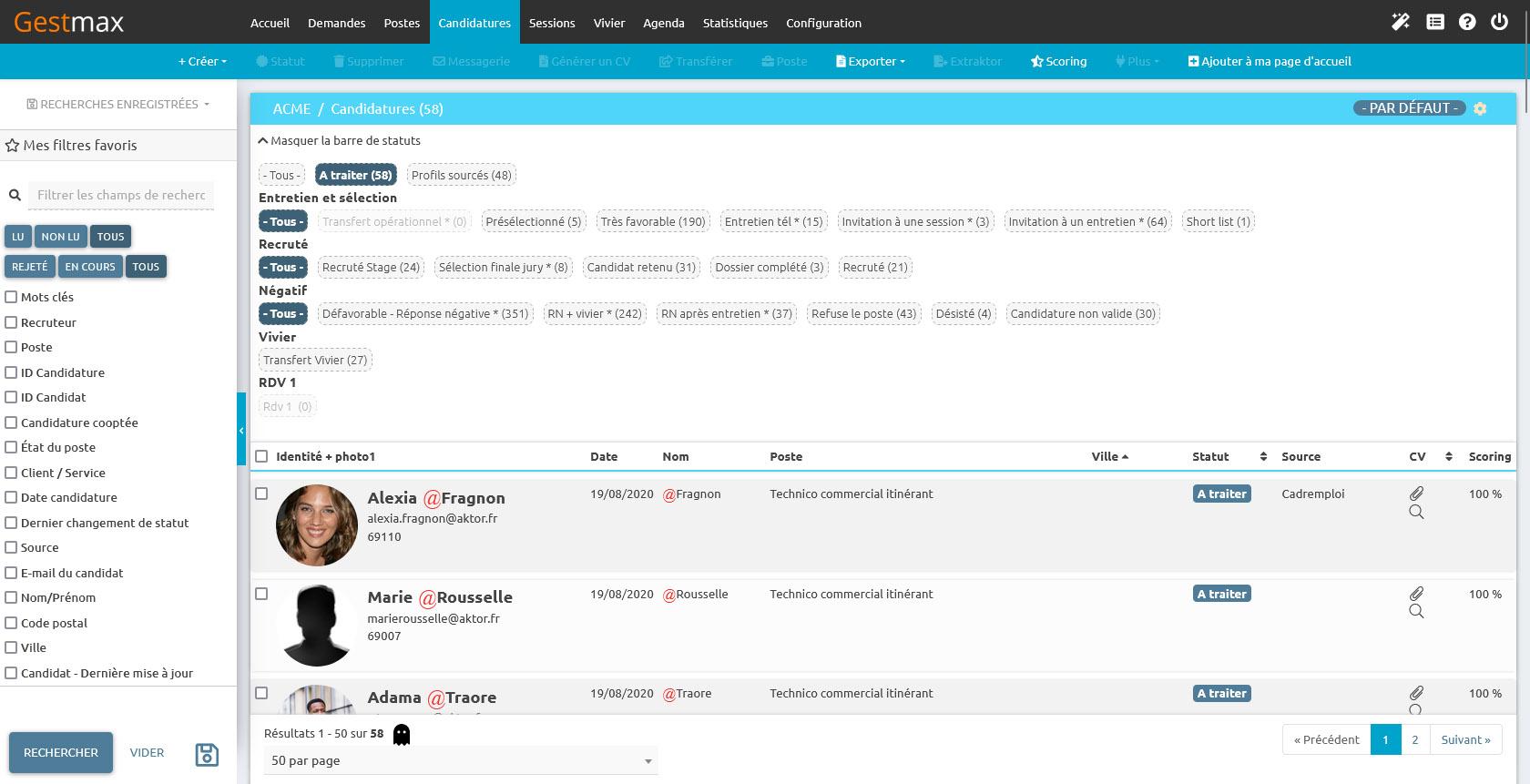 Gestmax - Liste des candidatures