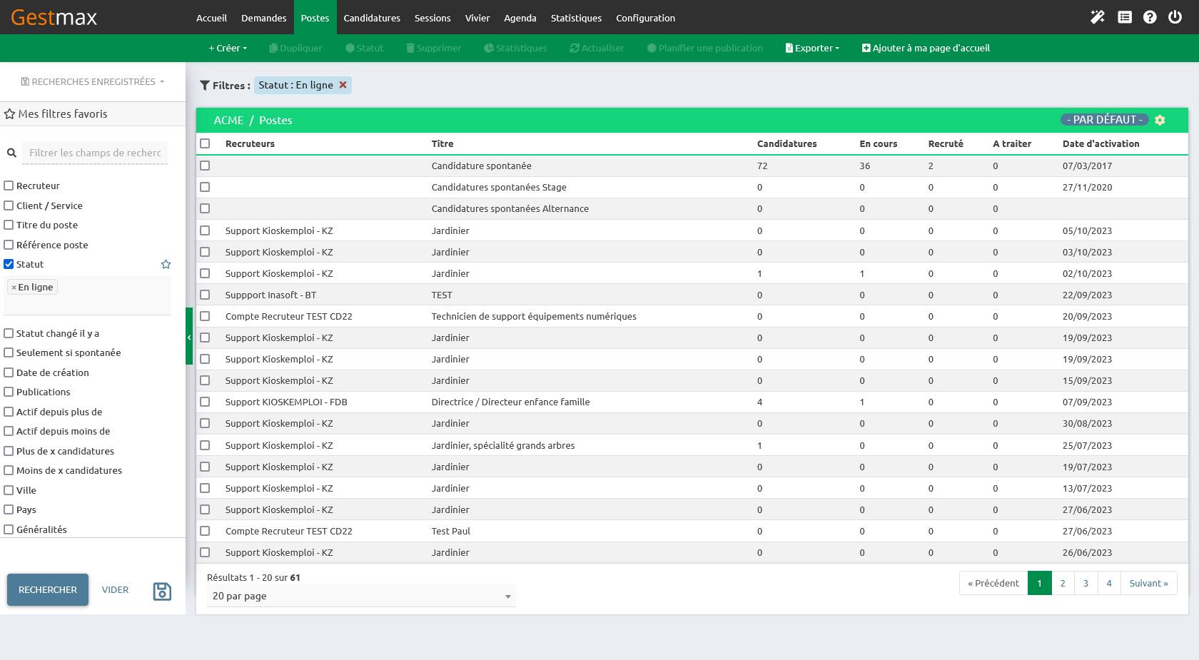 Gestmax - Liste des postes