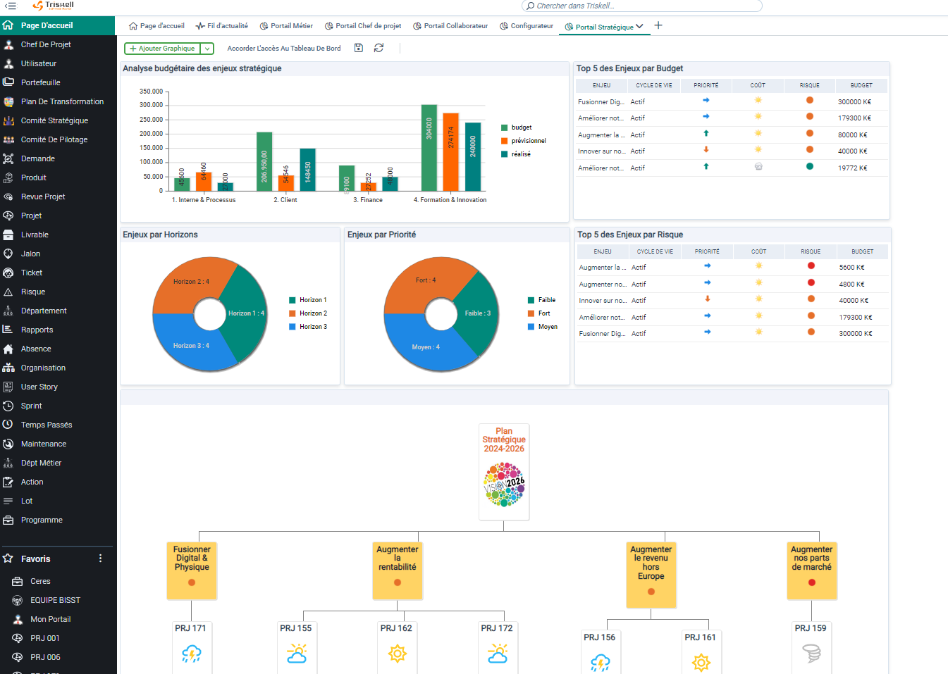 Triskell Software - Cockpit de pilotage des enjeux stratégiques et sa gestion opérationnelle : Alignez chaque projet, équipe et ressources sur la réussite de vos objectifs stratégiques