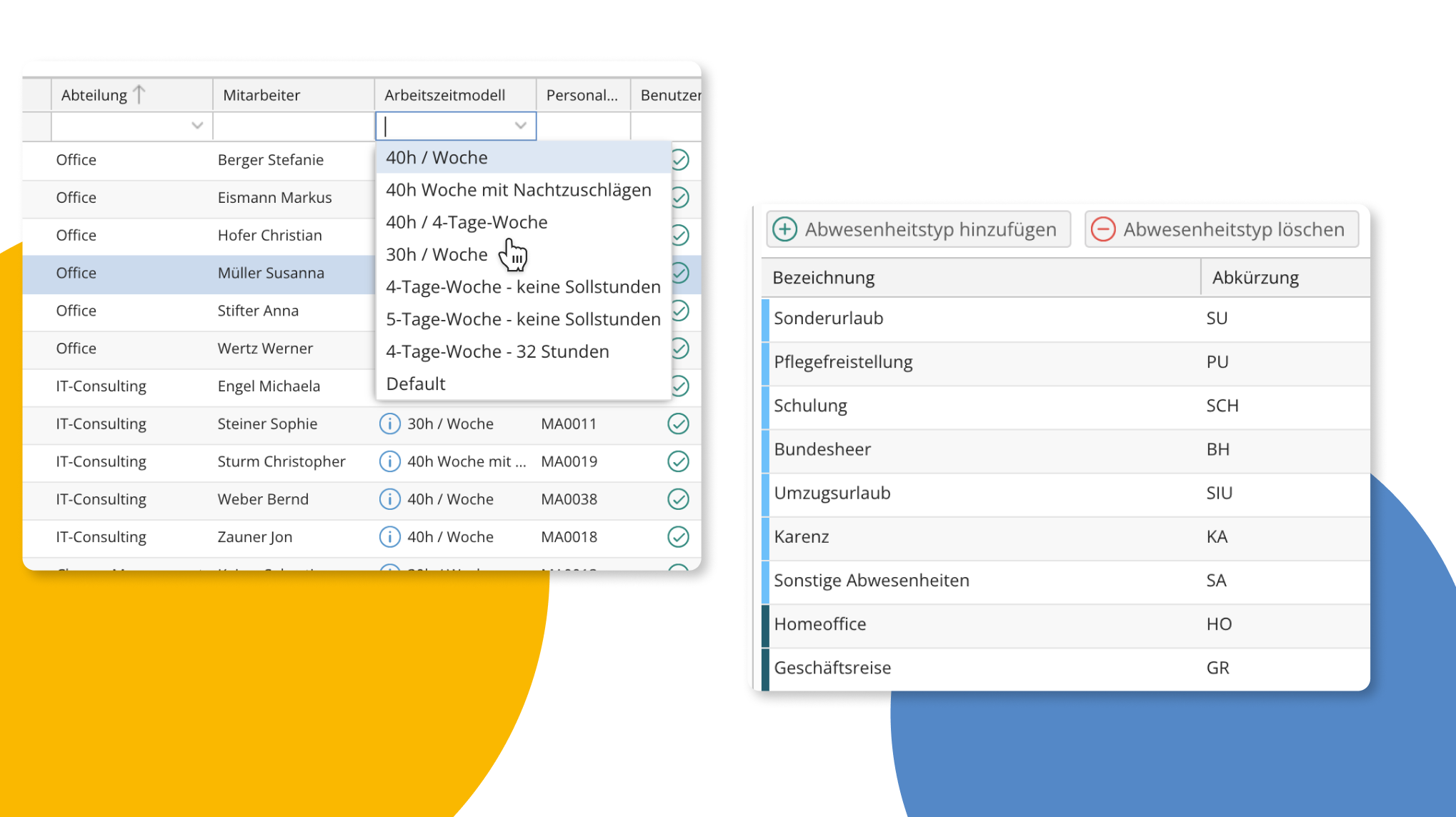 TimeTac - Arbeitsmodelle und Abwesenheiten festlegen