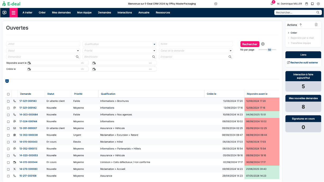 E-deal - --- Customer service ---
Agents see the requests to be processed. The manager can see his team's workload.