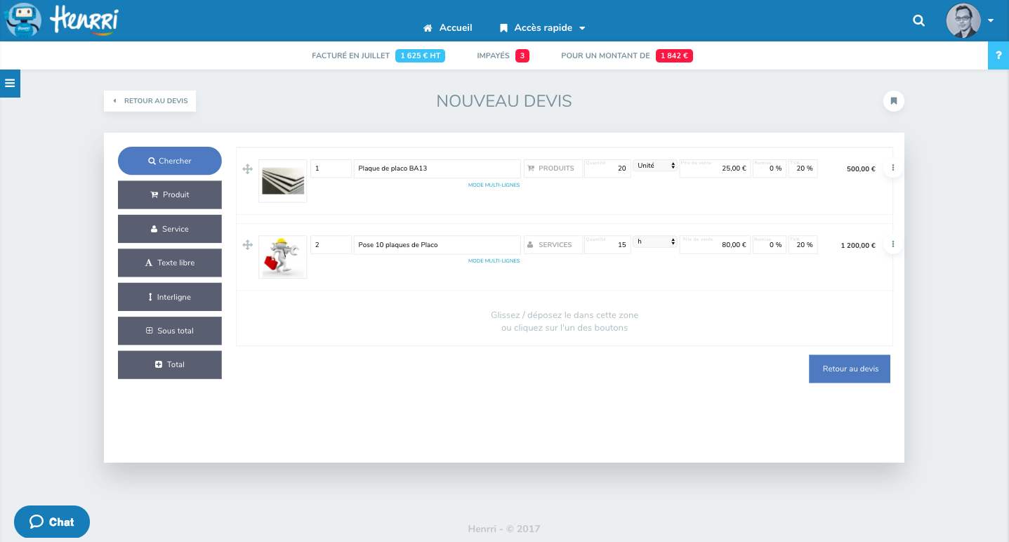 Henrri - Billing software Henrri: Quote edition