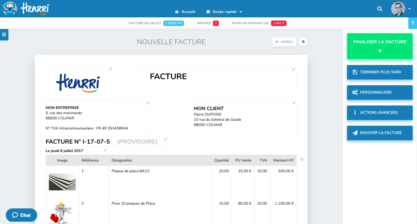 Henrri - Billing software Henrri: publishing an invoice