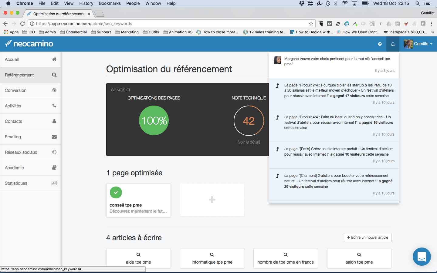 Neocamino - Notifiche e scambi con i consulenti di marketing Neocamino