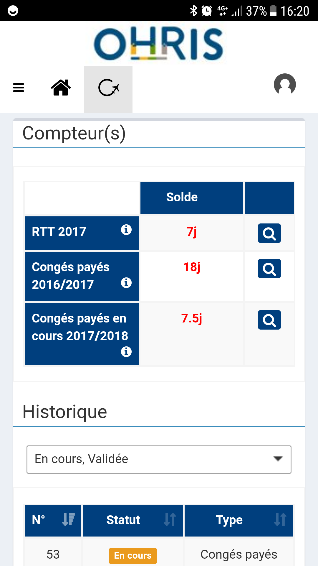 oHRis Congés - Smartphone OHRIS Leave Ansicht