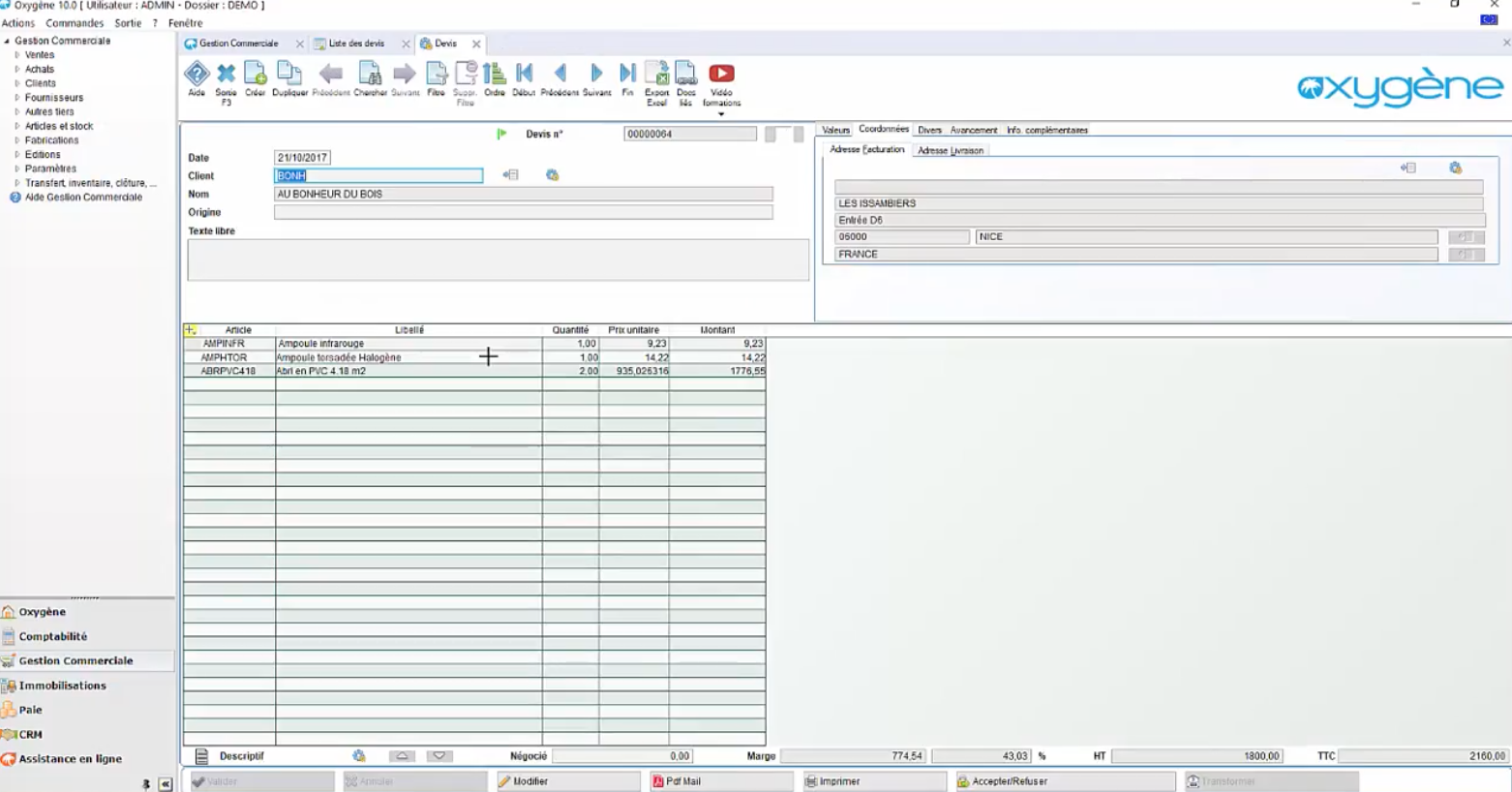 Oxygène Gestion commerciale - gestão de negócios Oxygen software