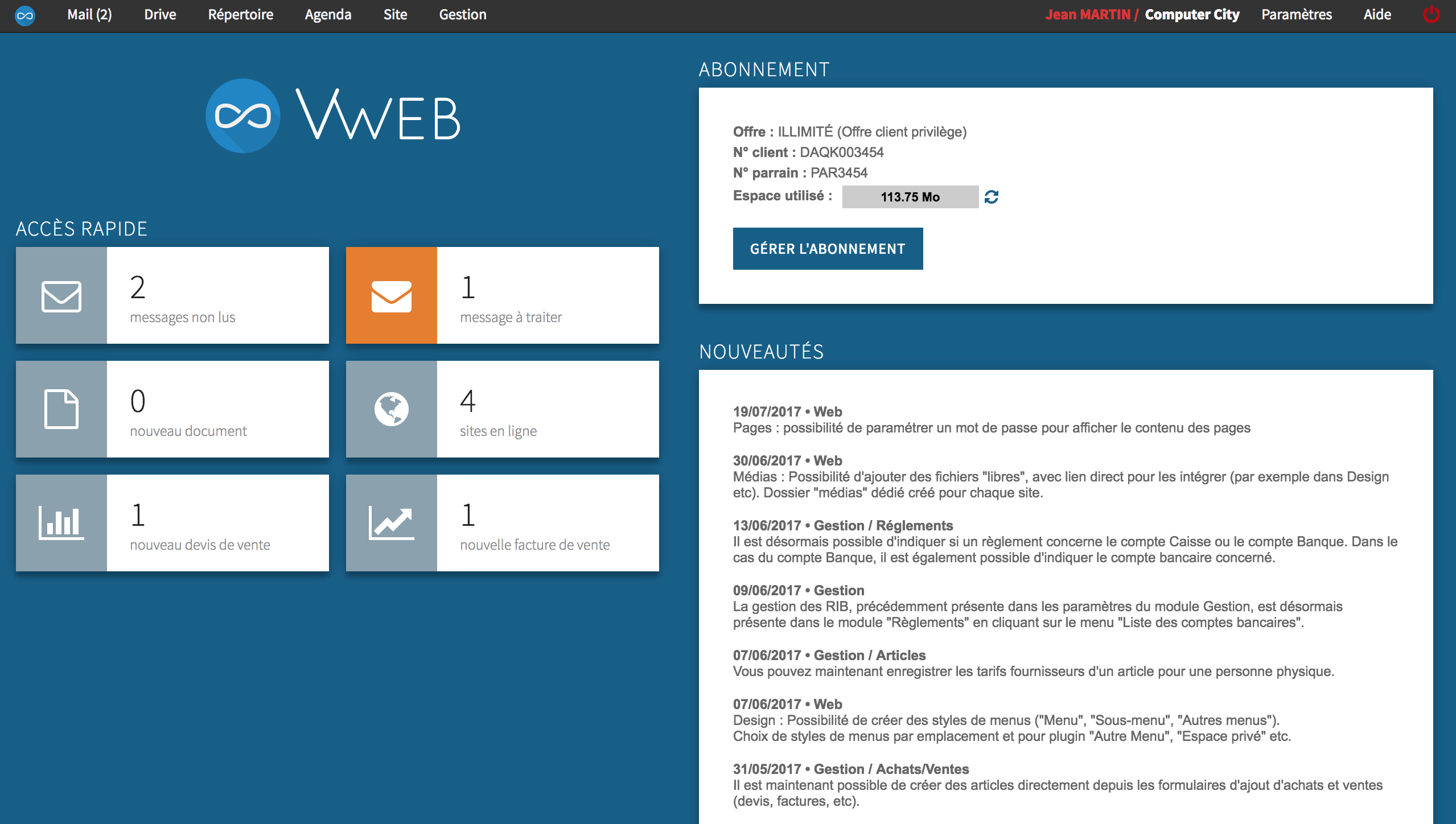 VWeb - Accueil de VWeb