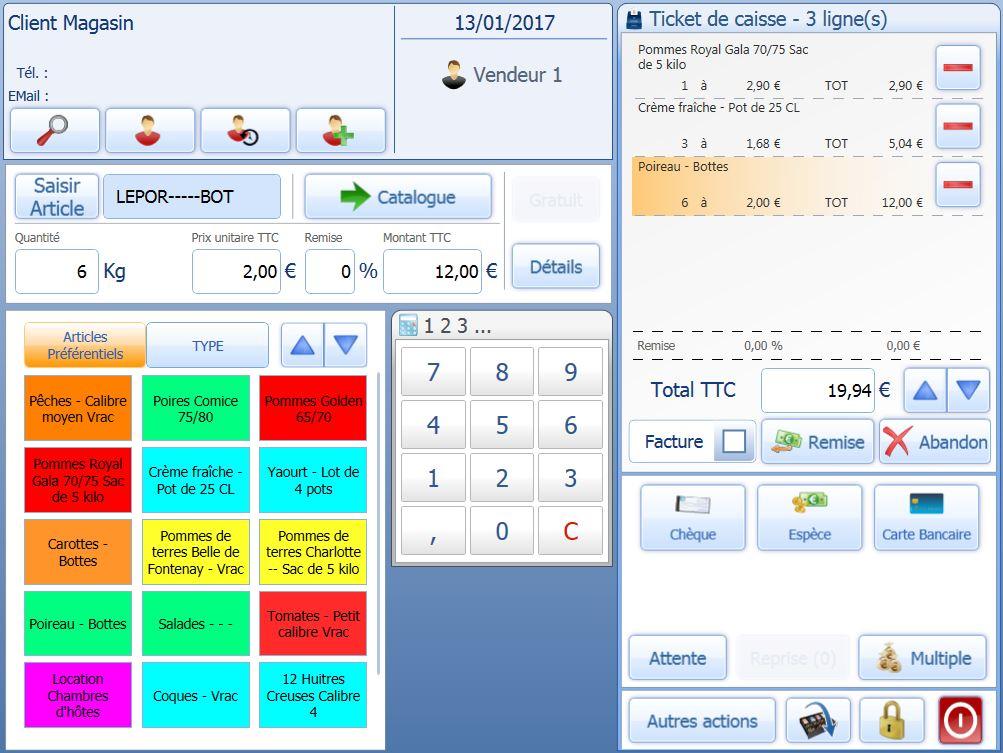 TPVente - AGIRIS entreprises - Eingabebildschirm