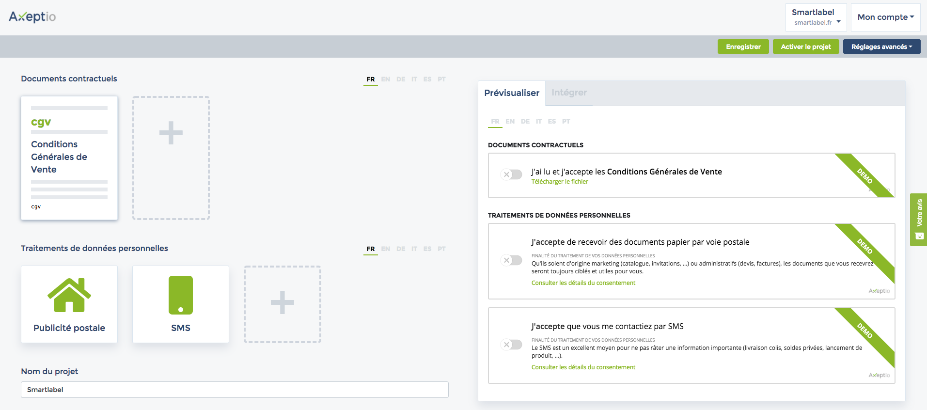 Axeptio - Configuración de los consentimientos