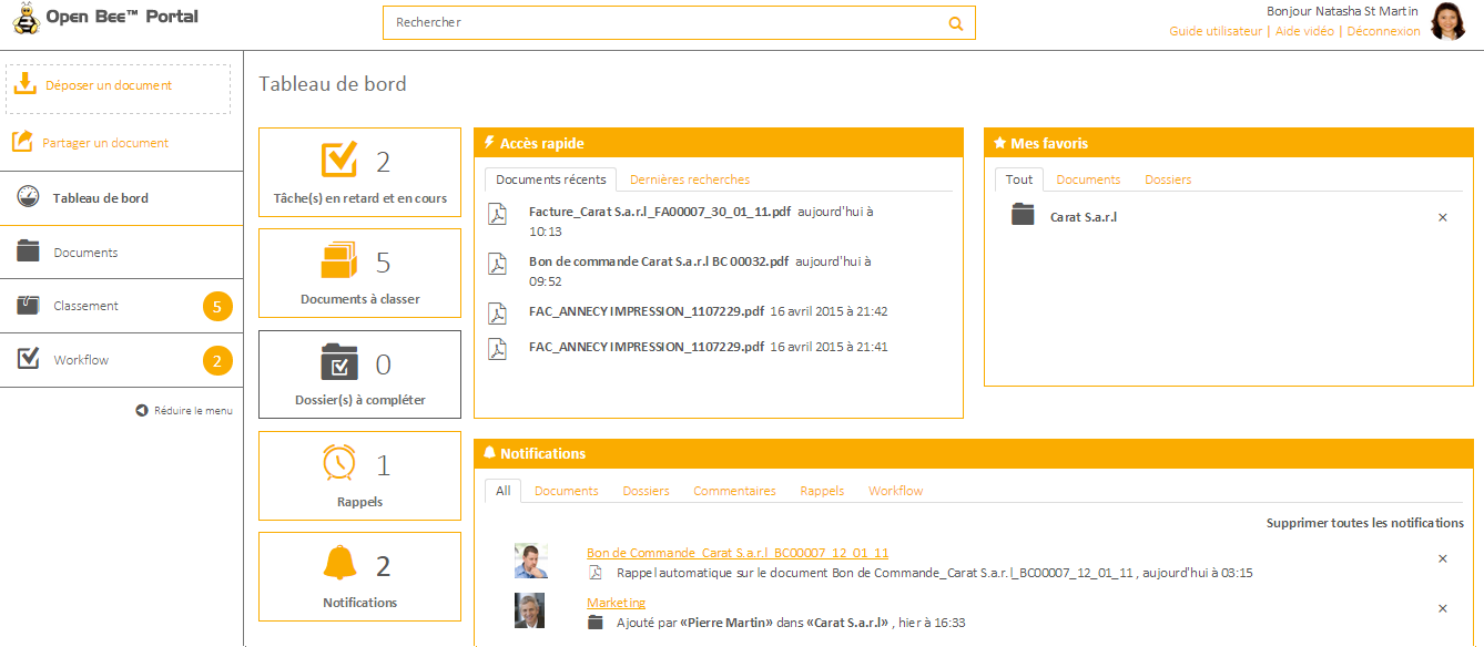 Logiciel Open Bee™ - Öffnen Bee Portal-Dashboard