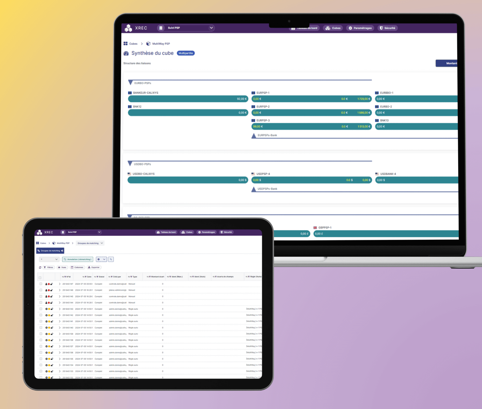 XREC Reconciliation - Dashboards multipartites de la nouvelle version de la plateforme XREC