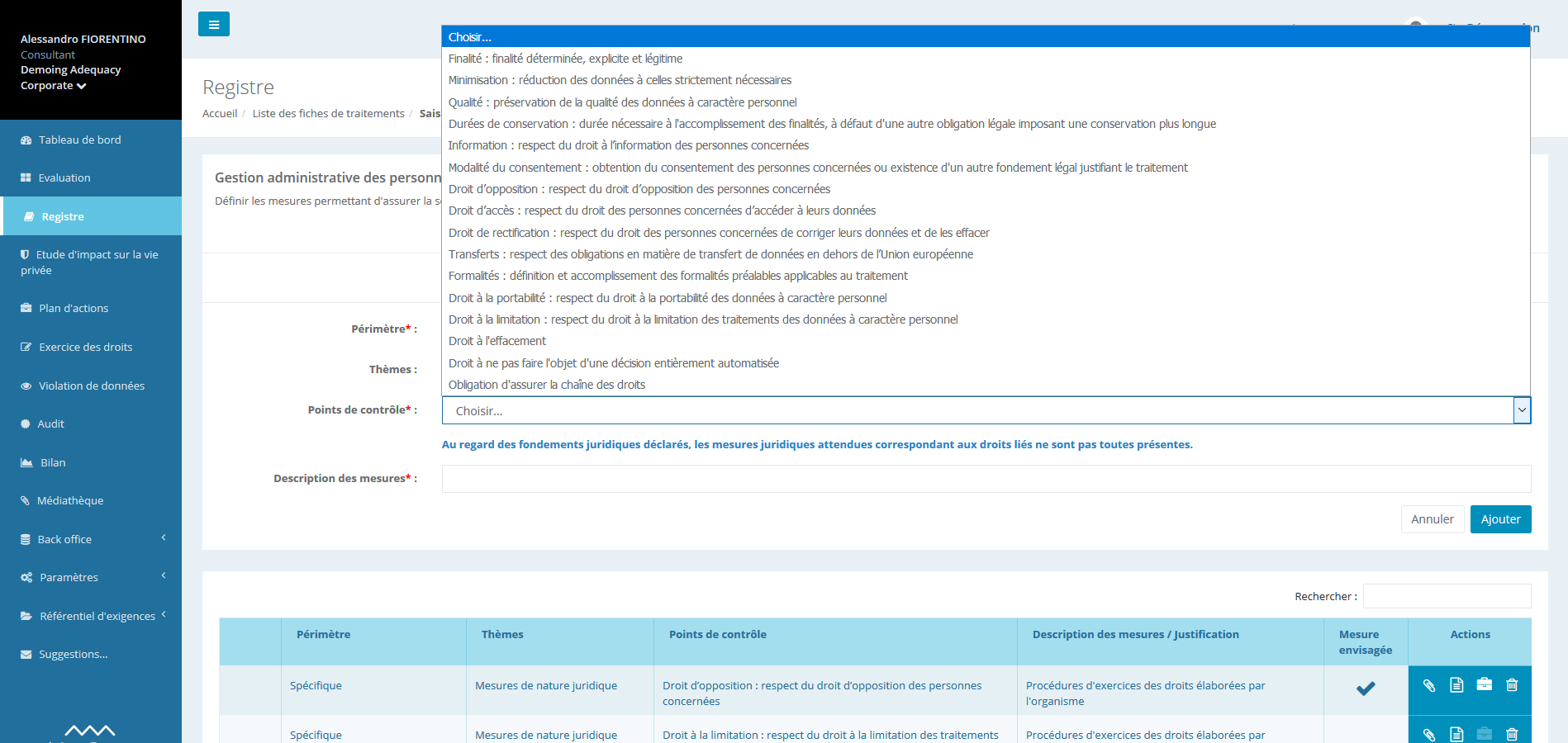 Adequacy - Formalisation du registre