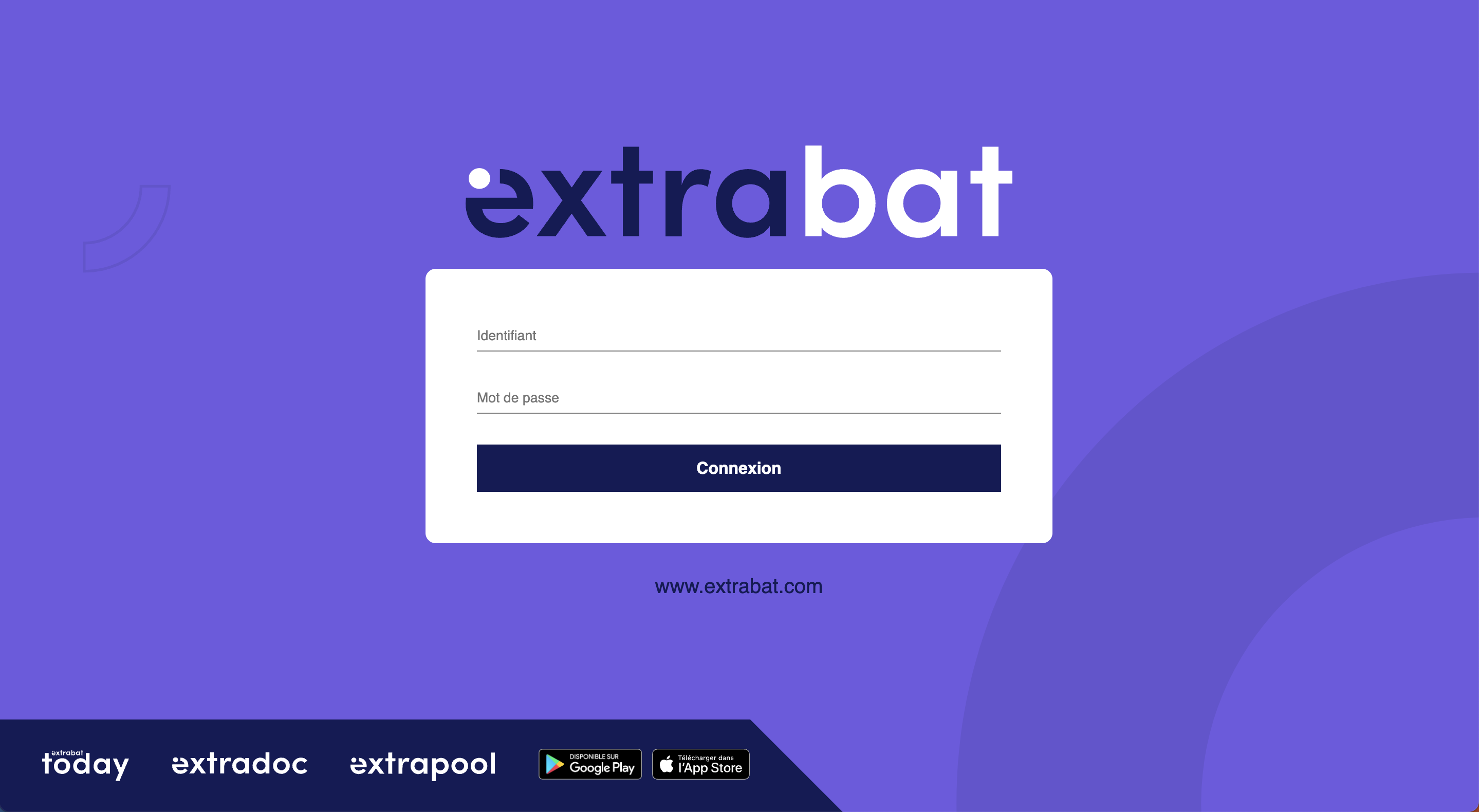 Extrabat - Écran de connexion