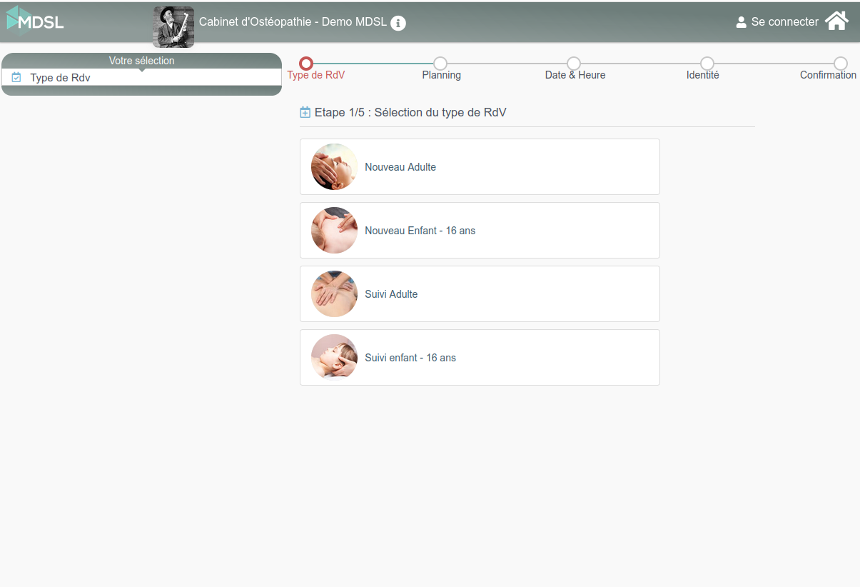 MDSL - sélection type de rdv