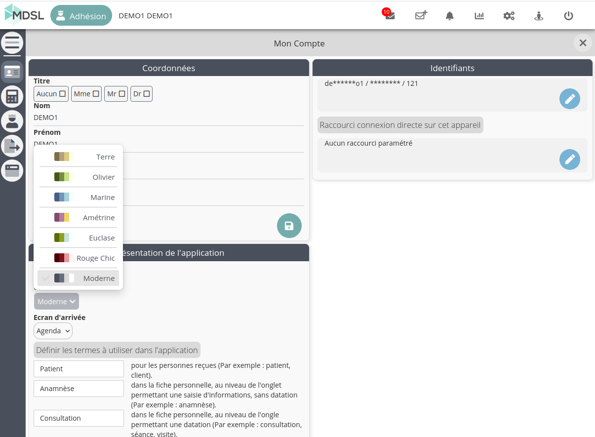 MDSL - paramétrage application