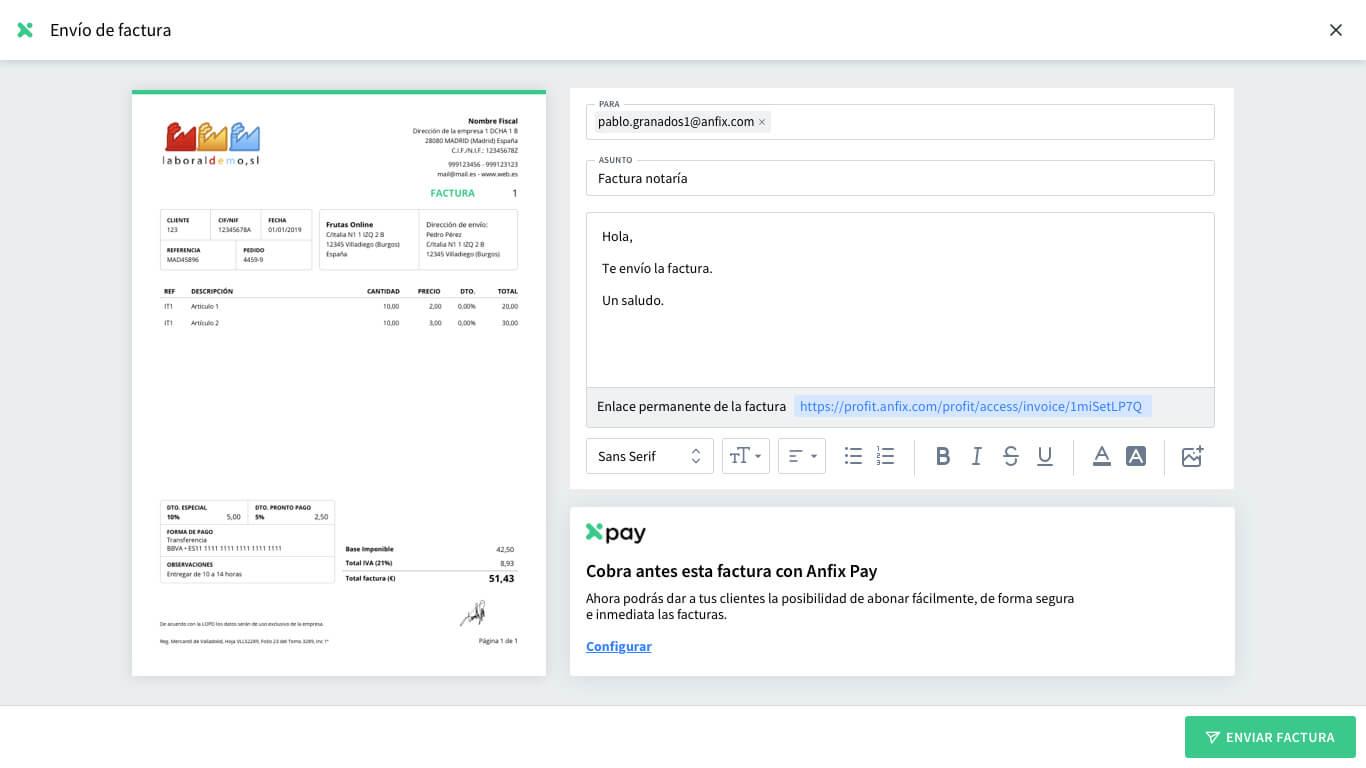 Anfix - Envío de facturas