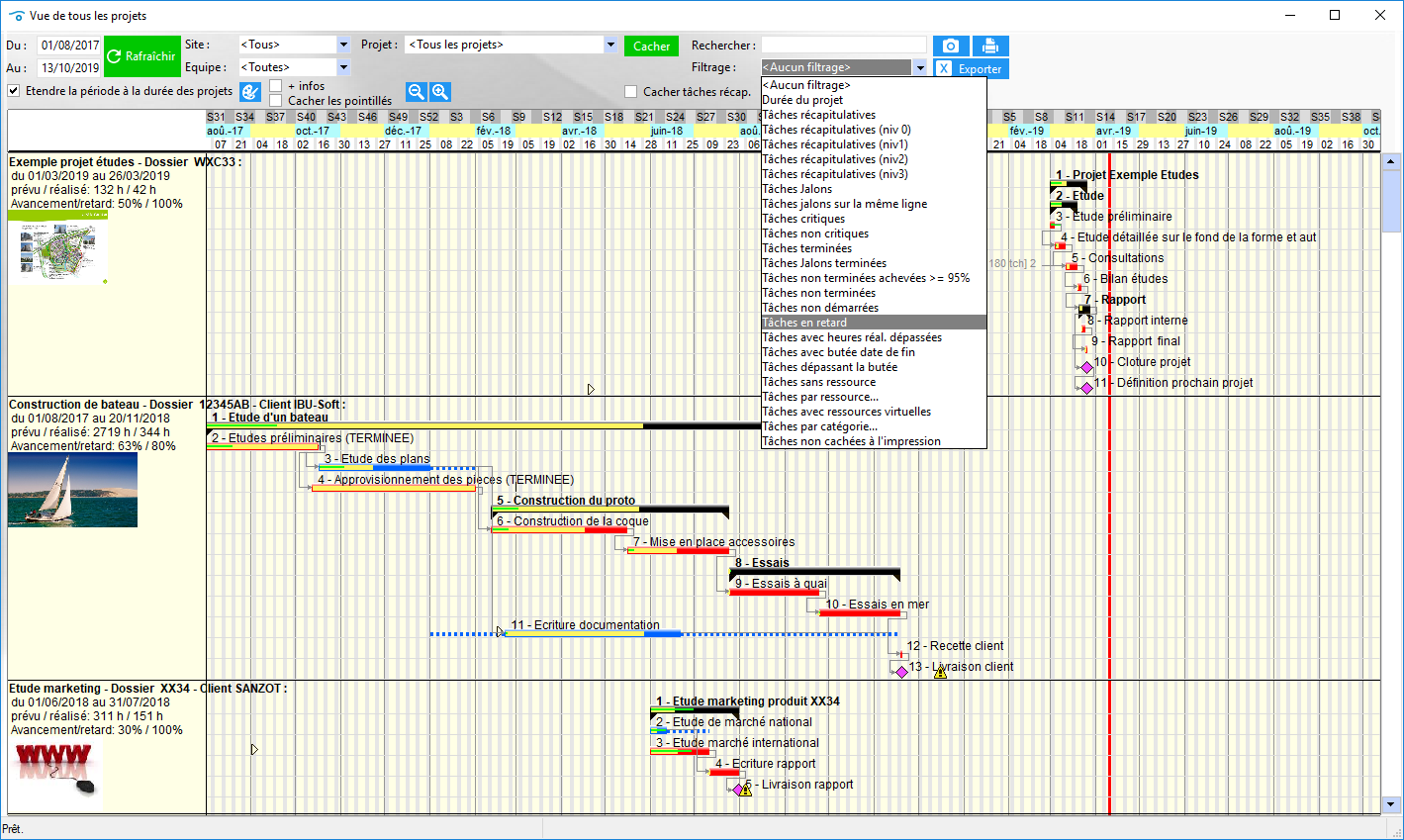 VisualProjet - Vue Gantt multi-projets, avec filtrages puissants : jalons, tâches en retard, tâches par ressources, etc...