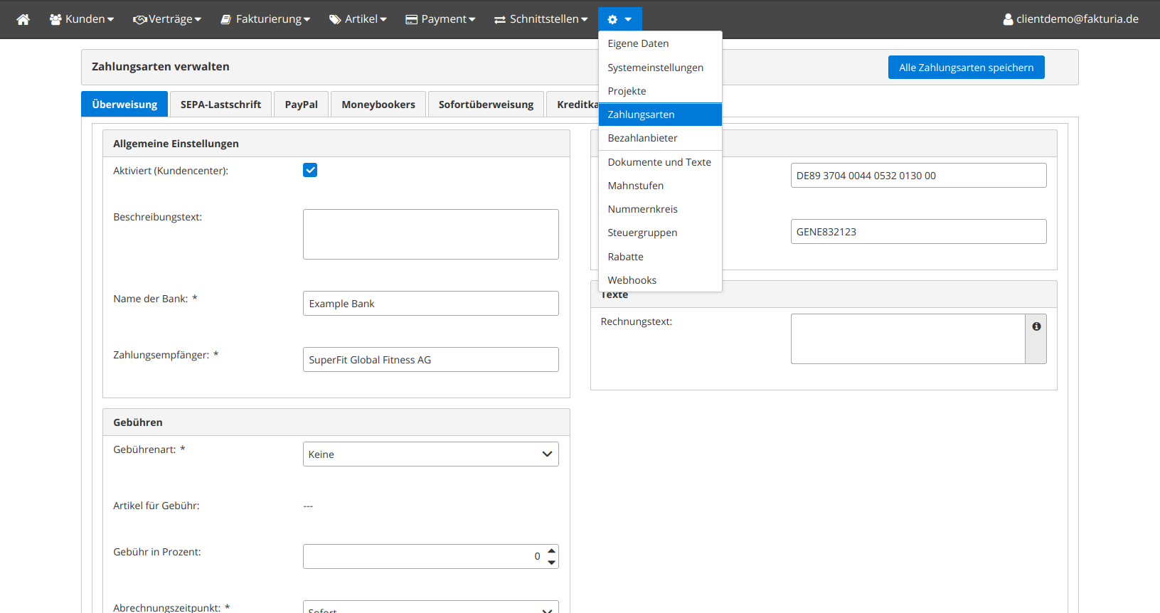 Fakturia - payment types settings