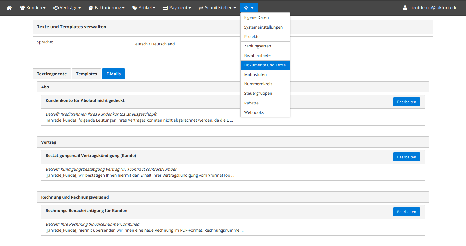 Fakturia - Manage text templates