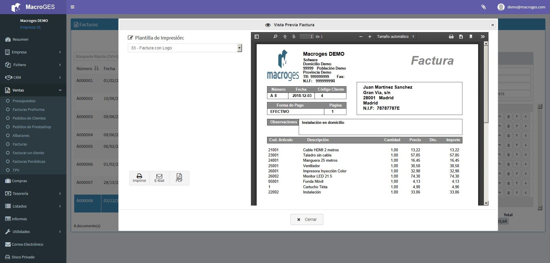 Macroges Facturas - Facturación con vista previa