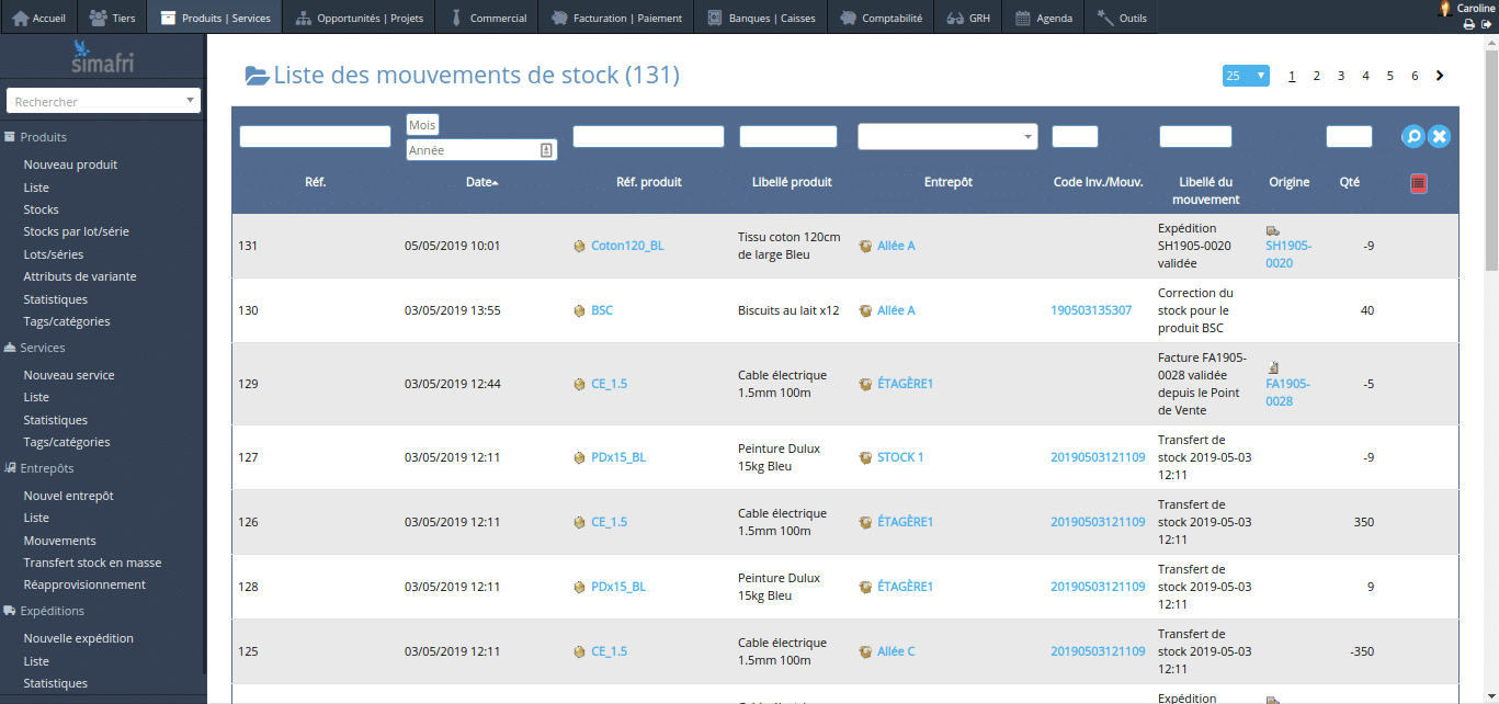 Dolisim - Suivi des mouvements de stock