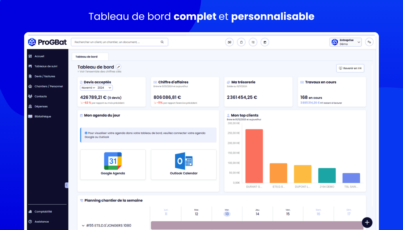 ProGBat - Tableau de bord complet pour suivre votre activité en un coup d'œil