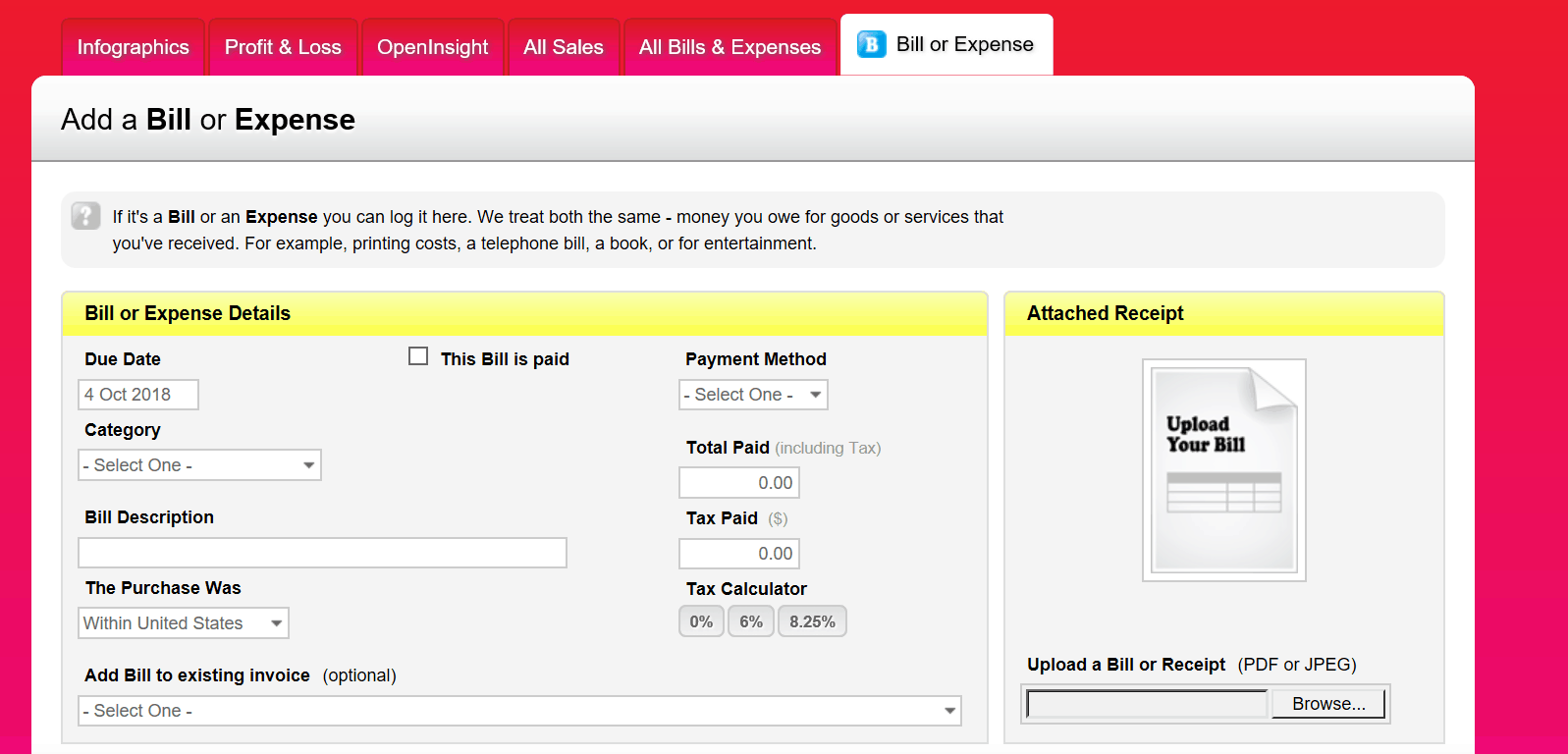 Brightbook - Adding a new bill in Brightbook