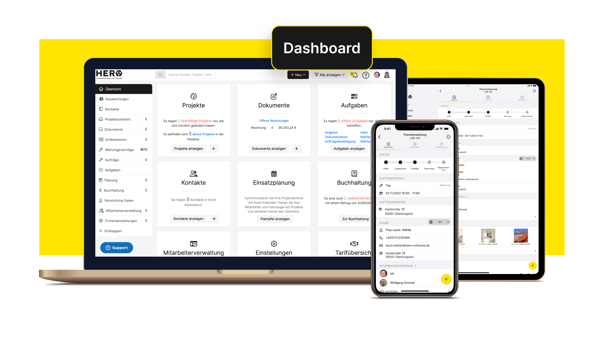 HERO - Die Handwerkersoftware - Übersichtliches Dashboard