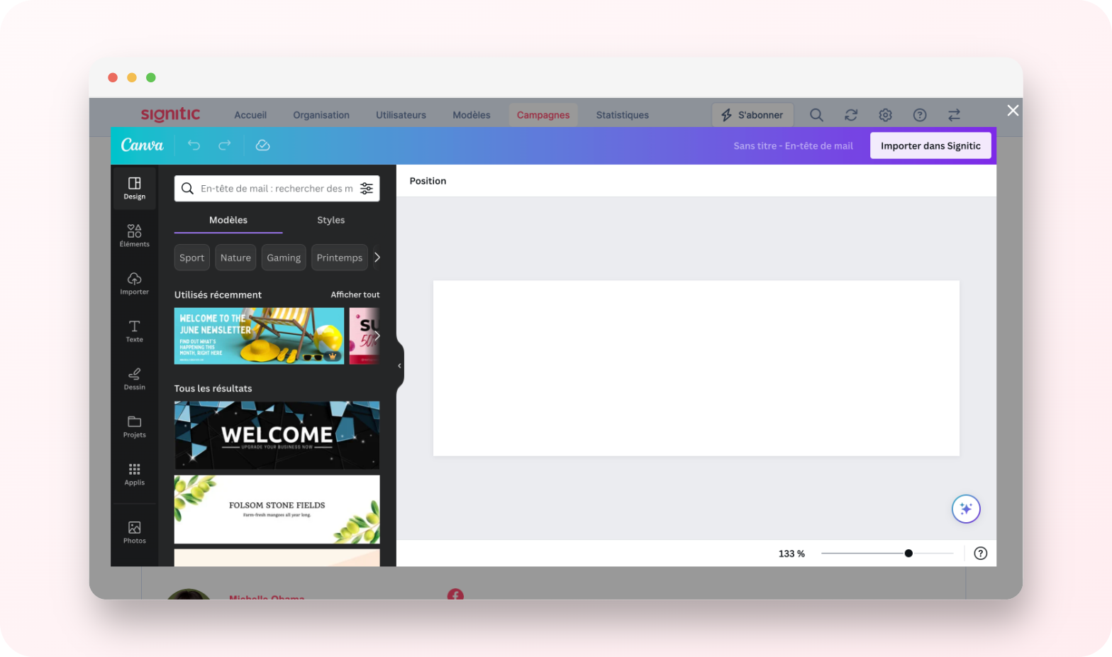 Signitic - Possibilité de créer sa campagne sur Canva depuis Signitic
