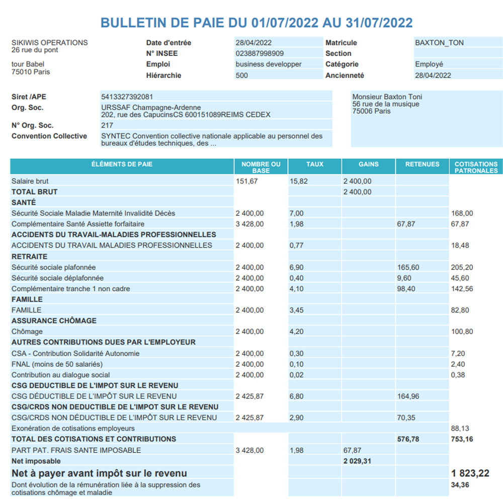 UERP QC Contrôle qualité - U-ERP Payroll-bulletin de paie