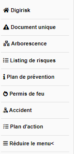 DigiRisk - Menu de DigiRisk
