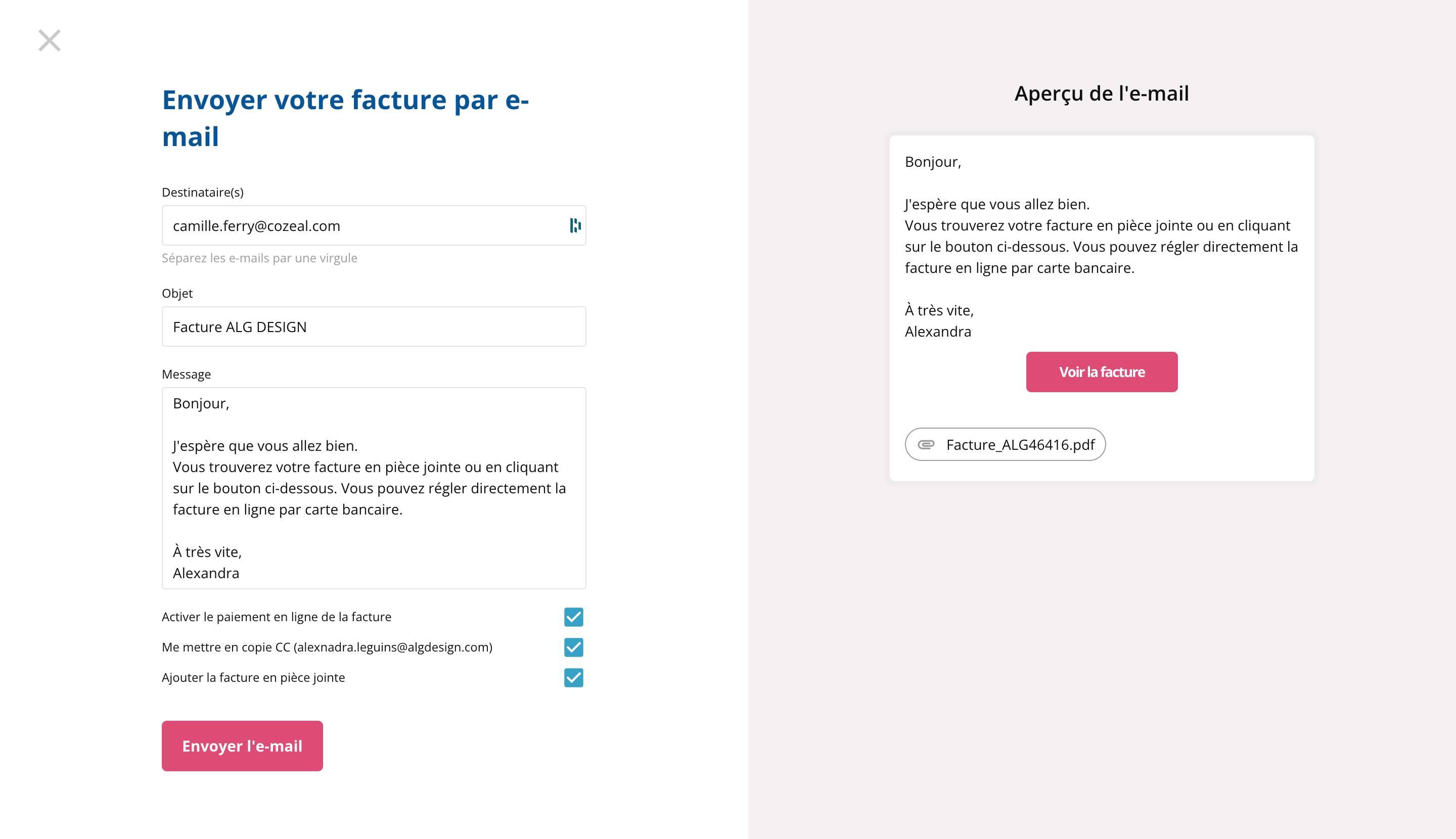 Magniv Pro - Envoi des factures et devis par e-mail directement depuis votre espace personnel