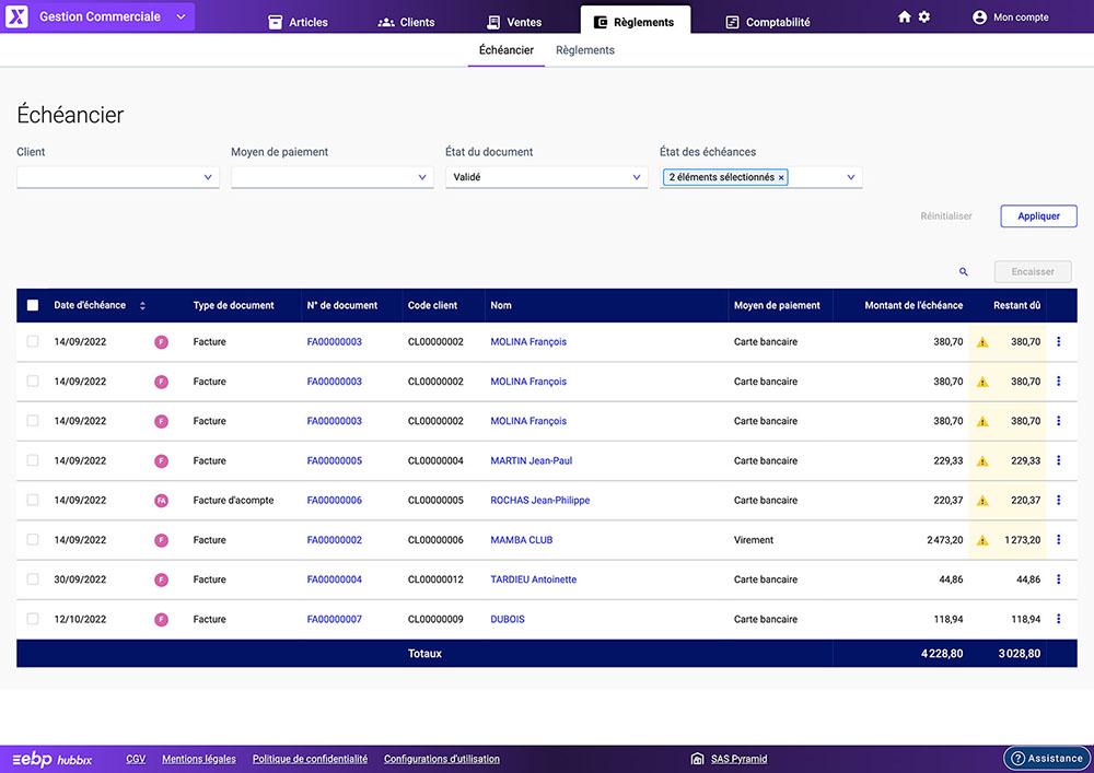 EBP Hubbix Gestion Commerciale - EBP Hubbix GC Echeancier Reglement