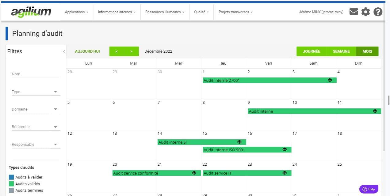 Agilium SMQ - Planning des audits