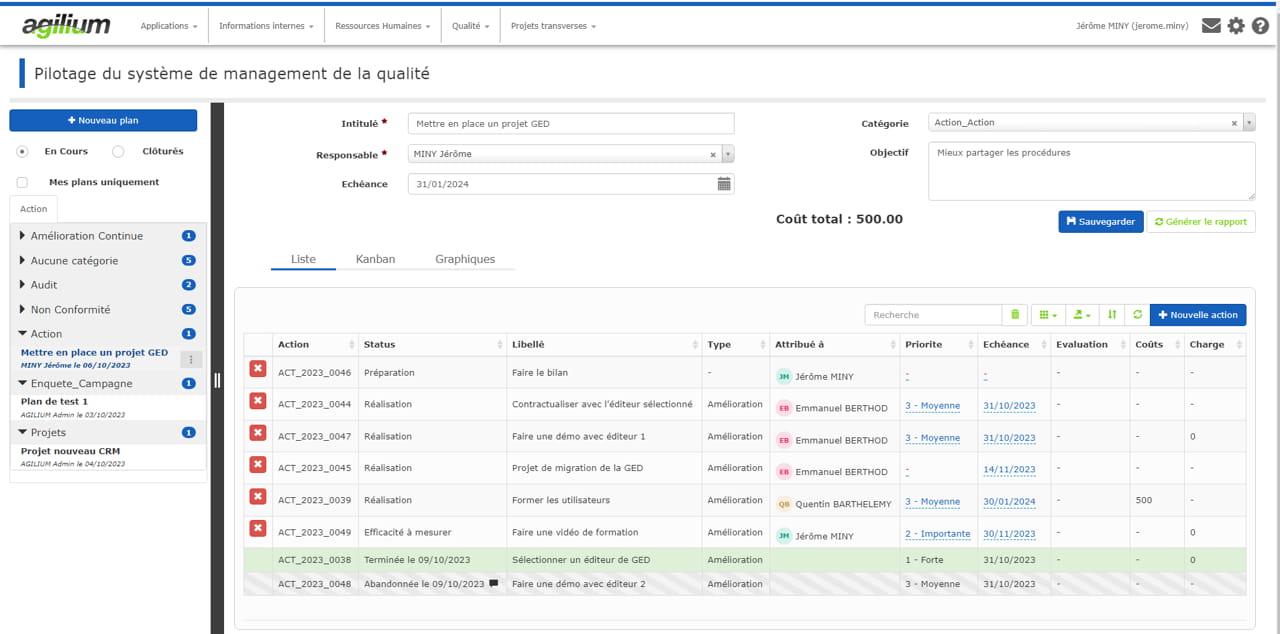 Agilium SMQ - Plan d'actions