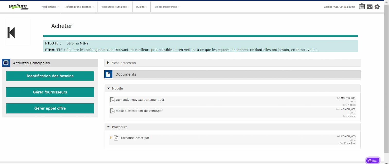 Agilium SMQ - Cartographie des processus _ Processus Acheter