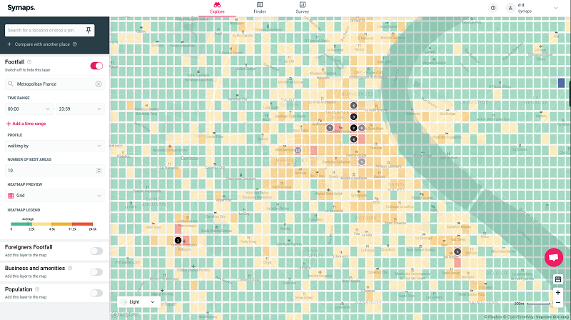 Symaps - Visualize population data, footfall and POIs on the map