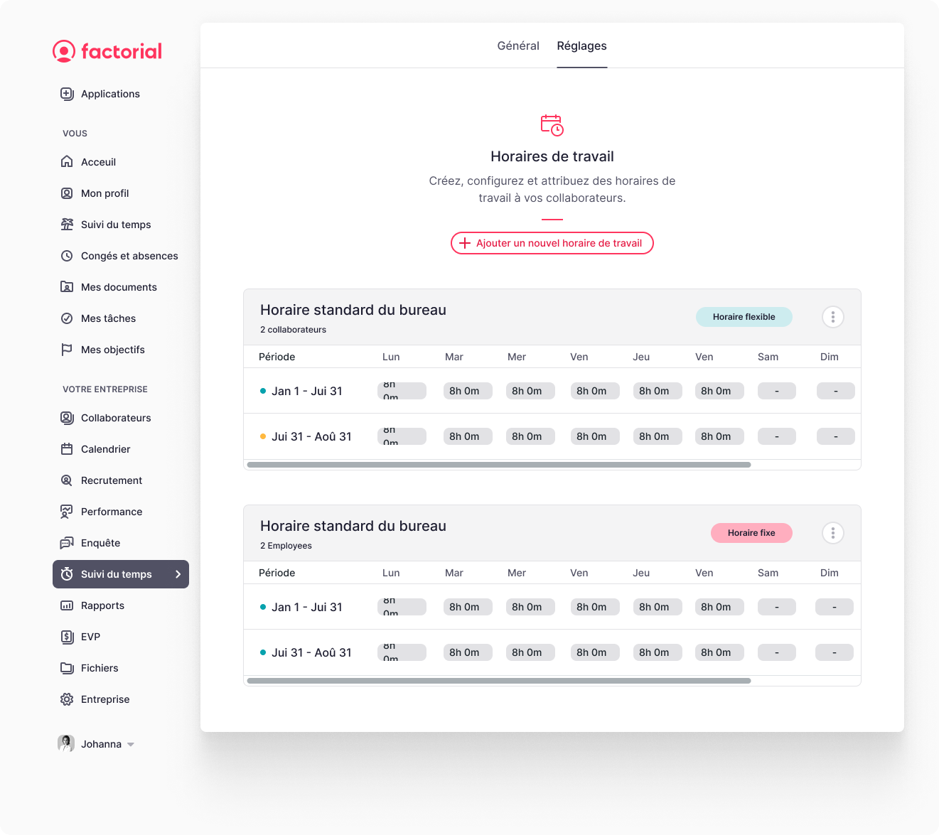 Factorial Gestion de planning screenshot